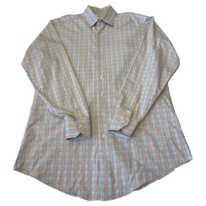 Brooks Brothers Men's Makers Button Down Shirt SZ 18 Blue Checkered Cotton USA